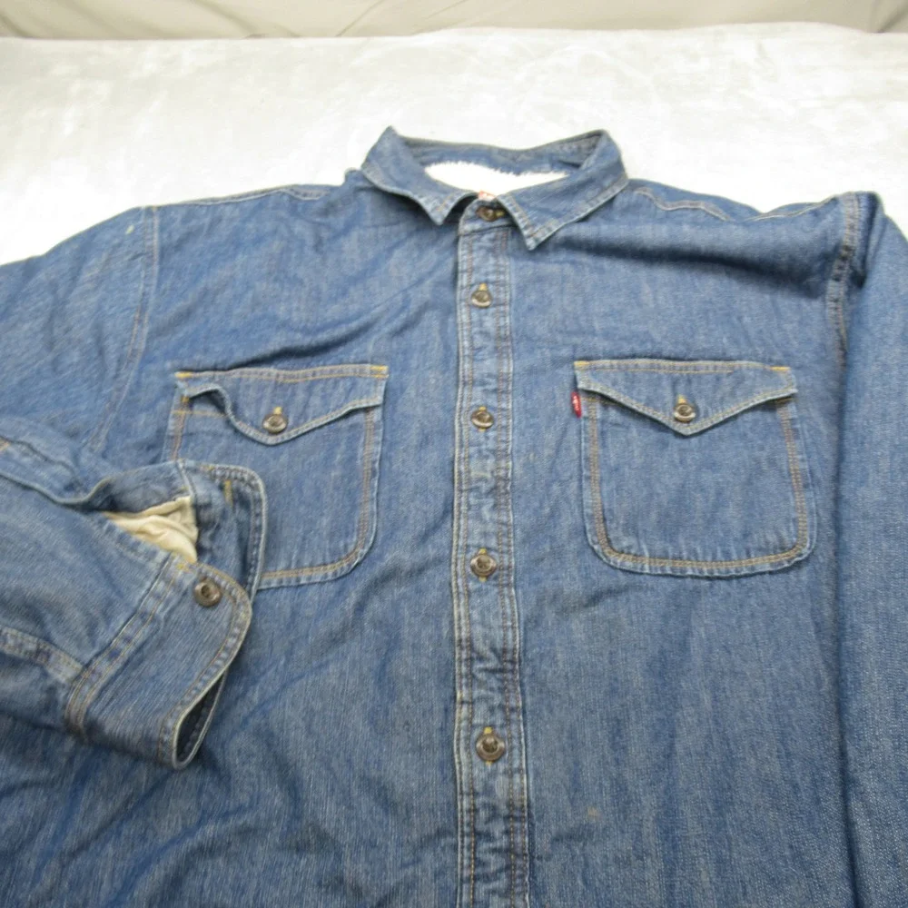 Levis  Shirt Jacket Mens XXL Blue Pockets Chambray Sherpa Fleece Lined Button Up - Picture 6 of 13